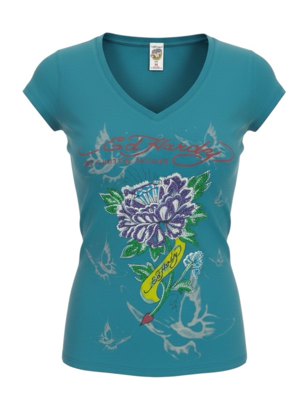 Ed Hardy Short Sleeve V Neck Tee - sz Medium